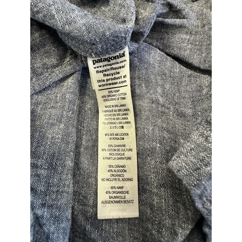 Patagonia Men's Large Blue Collared Full Button Front Pockets HEMP/COTTON Top - Picture 10 of 11